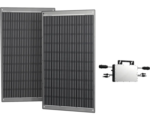 Centrale électrique pour balcon avec module photovoltaïque flexible léger 600 Wp avec inverseur de courant intégré (2x 300 W)