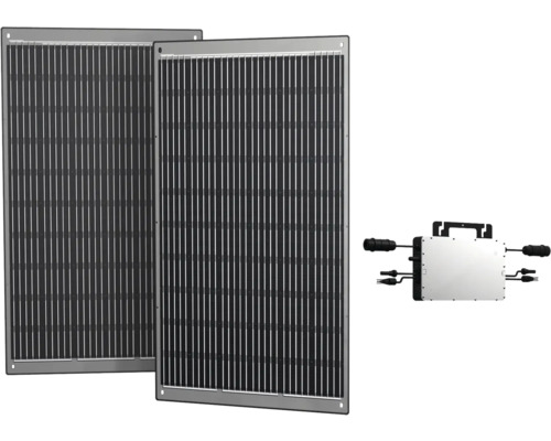 Centrale électrique de balcon avec module photovoltaïque flexible léger 600 Wp y compris inverseur de courant (2x 300W)