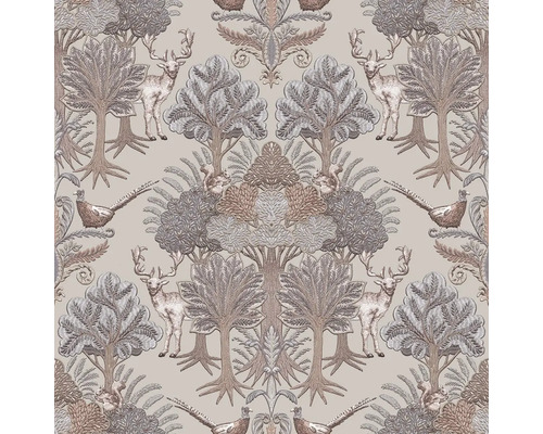 Papier peint intissé TP422302 Tapestry forêt et animaux gris marron Papier peint avec des arbres, des cerfs et des faisans dans un motif forestier