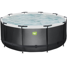 Piscine hors sol ronde avec eau et bordure noire