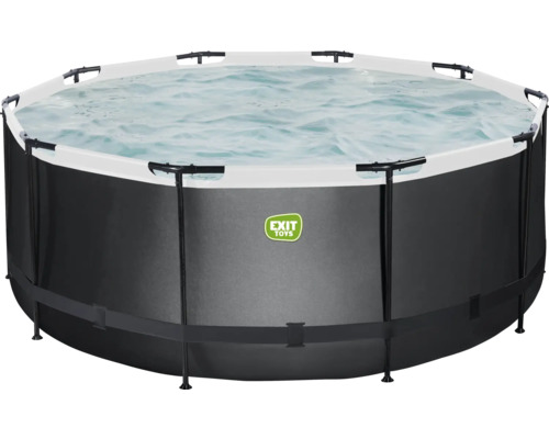 Piscine hors sol ronde avec eau et bordure noire