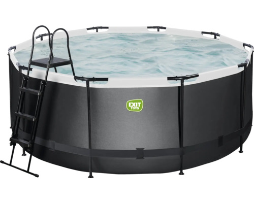 Ensemble de piscine tubulaire hors sol EXIT BlackLeather Style ronde Ø 360x122 cm avec épurateur à cartouche et échelle noir