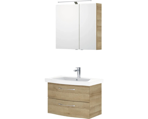 Badezimmerset mit Waschtischunterschrank, Waschbecken und Spiegelschrank