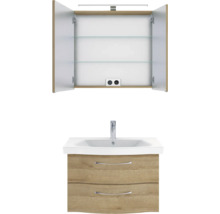 Badezimmermöbel-Set mit Waschbeckenunterschrank, Spiegelschrank, zwei Schubladen und Beleuchtung