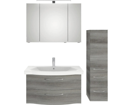 Badezimmerset mit Waschtischunterschrank, Spiegelschrank und Hochschrank