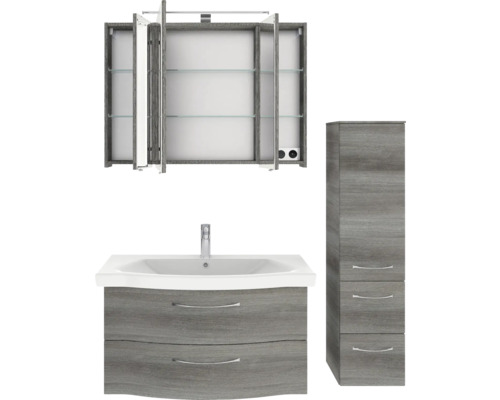 Badezimmer-Set mit Spiegelschrank, Waschtisch und Hochschrank im modernen Design