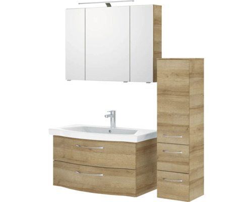 Badezimmerset mit Spiegelschrank, Waschtischunterschrank und Hochschrank