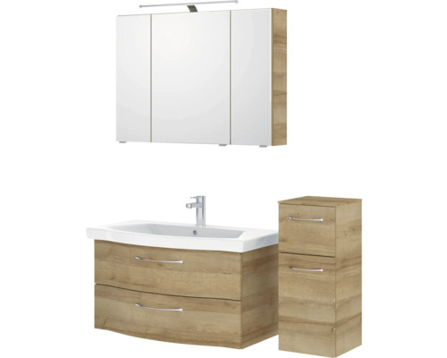 Badezimmersatz mit Spiegelschrank, Waschtischunterschrank und Seitenschrank