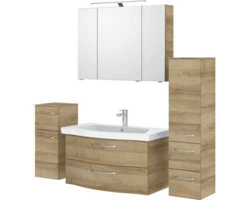 Badezimmermöbelset mit Spiegelschrank, Waschtisch, Waschbecken und Unterschränken