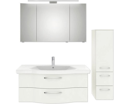 Badezimmermöbelset mit Waschtischunterschrank, Spiegelschrank, Waschbecken und Hochschrank