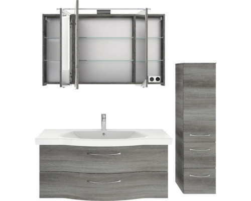 Badezimmerset mit Waschtischunterschrank, Spiegelschrank und Hochschrank