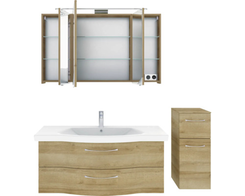 Badezimmerset mit Waschbeckenunterschrank, Spiegelschrank und Seitenschrank für das Badezimmer