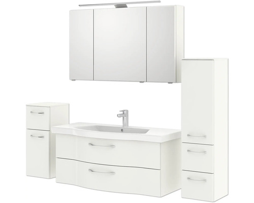 Badezimmermöbel-Set mit Waschtisch, Waschbecken, Spiegelschrank, Hochschrank und Unterschrank