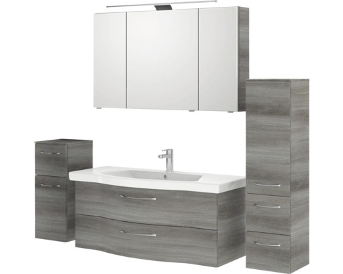 Badezimmermöbelset mit Waschtisch, Spiegelschrank und Seitenschränken