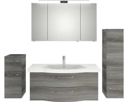 Badezimmer-Set mit Waschbeckenunterschrank, Spiegelschrank und zwei Hochschränken