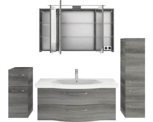 Badezimmerensemble mit Waschtischunterschrank, Spiegelschrank und Seitenschrank