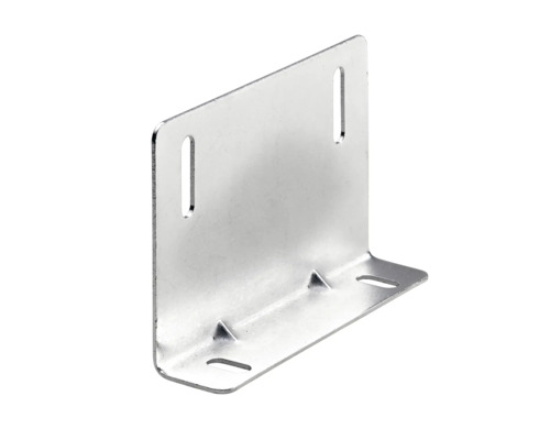 Winkelverbinder aus Metall mit Langlöchern und Bohrungen