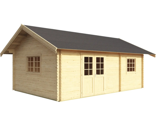 Holzgartenhaus mit Fenstern und Doppeltür