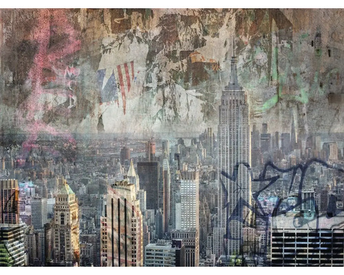 Papier peint skyline de New York avec Empire State Building et graffitis