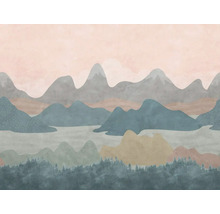 Image murale avec paysage de montagne et motif de forêt