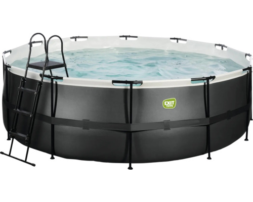 Ensemble de piscine tubulaire hors sol EXIT BlackLeather Style ronde Ø 427x122 cm avec épurateur à cartouche et échelle noir
