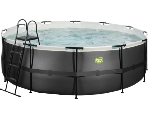 Ensemble de piscine tubulaire hors sol EXIT BlackLeather Style ronde Ø 427x122 cm avec groupe de filtration à sable et échelle noir