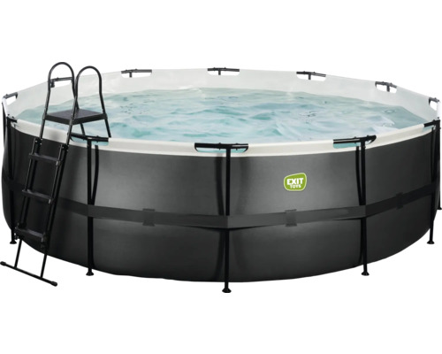Ensemble de piscine tubulaire hors sol EXIT BlackLeather Style ronde Ø 450x122 cm avec épurateur à cartouche et échelle noir