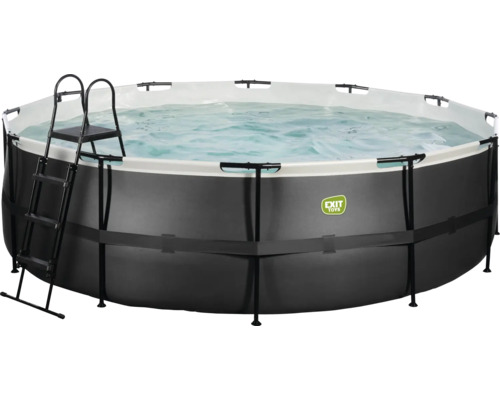 Ensemble de piscine tubulaire hors sol EXIT BlackLeather Style ronde Ø 488x122 cm avec épurateur à cartouche et échelle noir