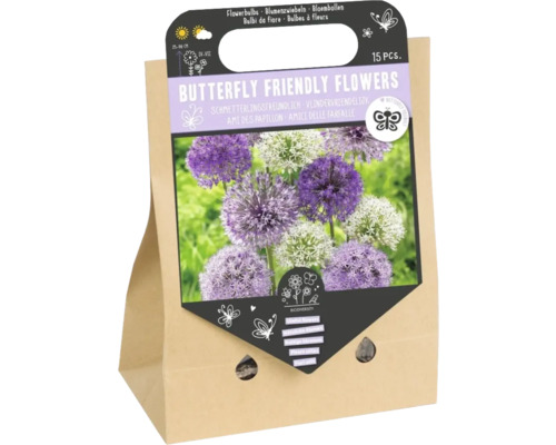 Mélange de bulbes de fleurs 'Fleurs qui attirent les papillons III' avec mélange d'allium 15 pièces Bulbes de fleurs pour fleurs amies des papillons en emballage papier