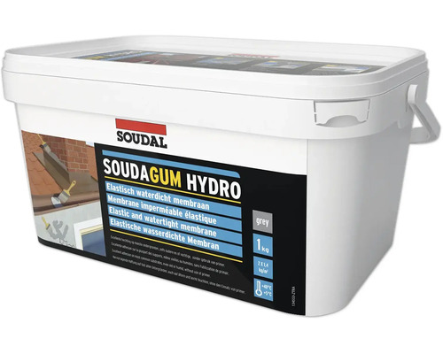 Kit Soudal 1K Soudagum Hydro étanchéification pouvant être peinte gris (avec pinceau, intissé de renforcement & gants de protection jetables) 1 kg