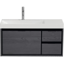 Badmöbel-Set Sanox Loft BxHxT 101 x 52,5 x 46 cm Frontfarbe black oak 2-teilig mit Waschtisch Keramik Becken links