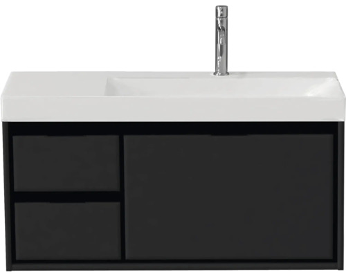 Ensemble de meubles de salle de bains Sanox Loft lxhxp 101 x 52,5 x 46 cm couleur de façade noir mat 2 pièces avec lavabo céramique bac à droite