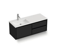 Badmöbel-Set Sanox Loft BxHxT 120,5 (60/60)) x 47 x 45,5 cm Frontfarbe schwarz matt 2-teilig mit Waschtisch Mineralguss Becken links