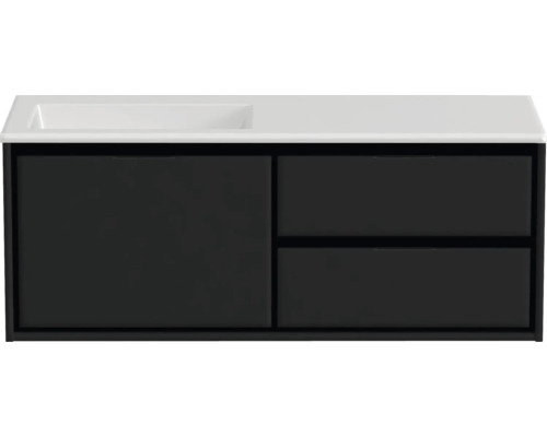 Badmöbel-Set Sanox Loft BxHxT 120,5 (60/60)) x 47 x 45,5 cm Frontfarbe schwarz matt 2-teilig mit Waschtisch Mineralguss Becken links ohne Hahnloch