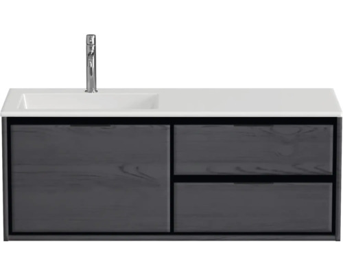 Badmöbel-Set Sanox Loft BxHxT 120,5 (60/60)) x 47 x 45,5 cm Frontfarbe black oak 2-teilig mit Waschtisch Mineralguss Becken links weiß matt