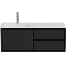 Badmöbel-Set Sanox Loft BxHxT 120,5 (60/60)) x 47 x 45,5 cm Frontfarbe schwarz matt 2-teilig mit Waschtisch Mineralguss Becken links weiß matt