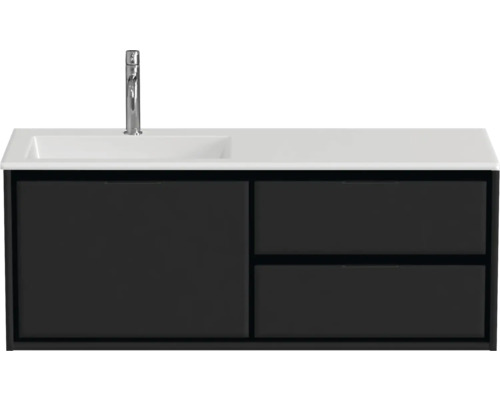 Badmöbel-Set Sanox Loft BxHxT 120,5 (60/60)) x 47 x 45,5 cm Frontfarbe schwarz matt 2-teilig mit Waschtisch Mineralguss Becken links weiß matt