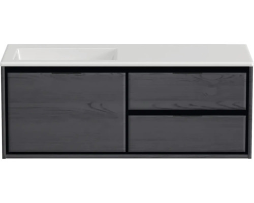 Badmöbel-Set Sanox Loft BxHxT 120,5 (60/60)) x 47 x 45,5 cm Frontfarbe black oak 2-teilig mit Waschtisch Mineralguss Becken links weiß matt ohne Hahnloch