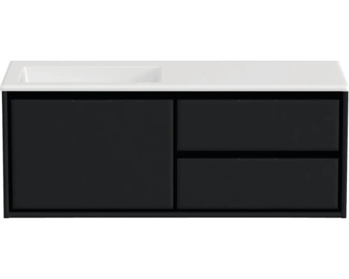 Badmöbel-Set Sanox Loft BxHxT 120,5 (60/60)) x 47 x 45,5 cm Frontfarbe schwarz matt 2-teilig mit Waschtisch Mineralguss Becken links weiß matt ohne Hahnloch