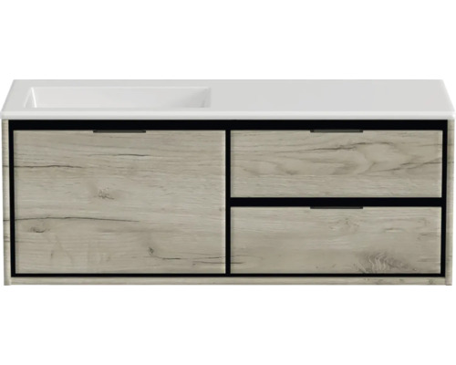 Badmöbel-Set Sanox Loft BxHxT 120,5 (60/60)) x 47 x 45,5 cm Frontfarbe craft oak 2-teilig mit Waschtisch Mineralguss Becken links weiß matt ohne Hahnloch