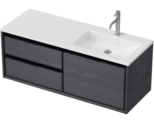 Badmöbel-Set Sanox Loft BxHxT 120,5 (60/60)) x 47 x 45,5 cm Frontfarbe black oak 2-teilig mit Waschtisch Mineralguss Becken rechts Waschtischunterschrank mit Waschbecken und zwei Schubladen