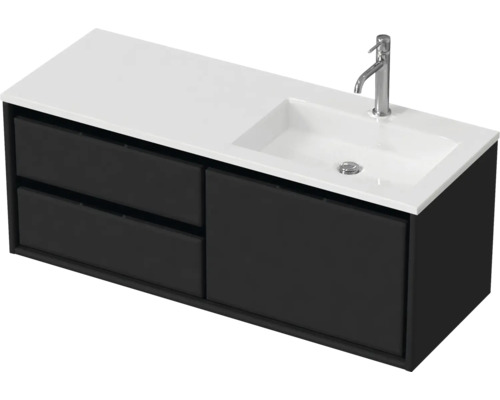 Badmöbel-Set Sanox Loft BxHxT 120,5 (60/60)) x 47 x 45,5 cm Frontfarbe schwarz matt 2-teilig mit Waschtisch Mineralguss Becken rechts