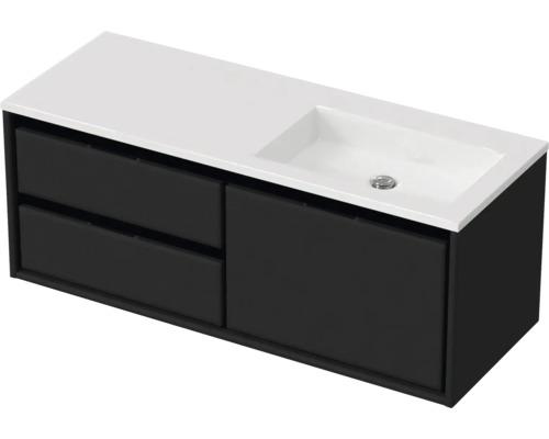 Ensemble de meubles de salle de bains Sanox Loft lxhxp 120,5 (60/60) x 47 x 45,5 cm couleur de façade noir mat 2 pièces avec lavabo en fonte minérale bac à droite sans perçage de robinetterie