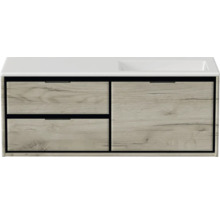 Meuble sous-lavabo avec deux tiroirs et une porte au design bois