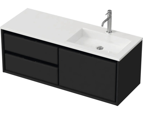 Ensemble de meubles de salle de bains Sanox Loft lxhxp 120,5 (60/60) x 47 x 45,5 cm couleur de façade noir mat 2 pièces avec lavabo en fonte minérale bac à droite blanc mat