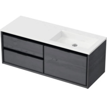 Badmöbel-Set Sanox Loft BxHxT 120,5 (60/60)) x 47 x 45,5 cm Frontfarbe black oak 2-teilig mit Waschtisch Mineralguss Becken rechts weiß matt ohne Hahnloch