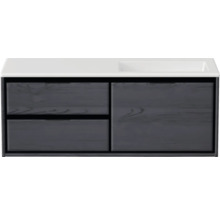 Badmöbel-Set Sanox Loft BxHxT 120,5 (60/60)) x 47 x 45,5 cm Frontfarbe black oak 2-teilig mit Waschtisch Mineralguss Becken rechts weiß matt ohne Hahnloch