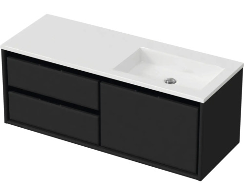 Badmöbel-Set Sanox Loft BxHxT 120,5 (60/60)) x 47 x 45,5 cm Frontfarbe schwarz matt 2-teilig mit Waschtisch Mineralguss Becken rechts weiß matt ohne Hahnloch