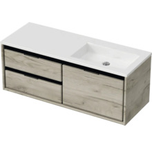 Badmöbel-Set Sanox Loft BxHxT 120,5 (60/60)) x 47 x 45,5 cm Frontfarbe craft oak 2-teilig mit Waschtisch Mineralguss Becken rechts weiß matt ohne Hahnloch
