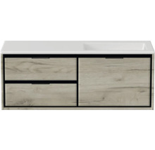 Badmöbel-Set Sanox Loft BxHxT 120,5 (60/60)) x 47 x 45,5 cm Frontfarbe craft oak 2-teilig mit Waschtisch Mineralguss Becken rechts weiß matt ohne Hahnloch